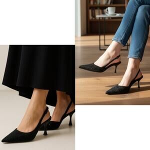 SIMKHAI Dylan Crystal-Embellished Black Glam Statement Slingback Heels, sz 6 NEW